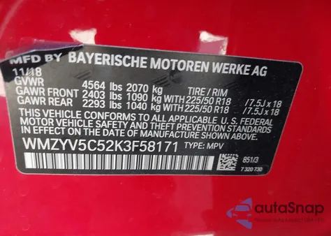 2019 Mini Countryman Cooper from USA, damaged, VIN WMZYV5C52K3F58171